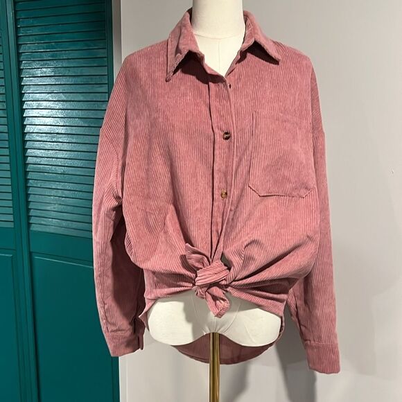 Mauve corduroy oversized tortoise button up top - small - Picture 6 of 8